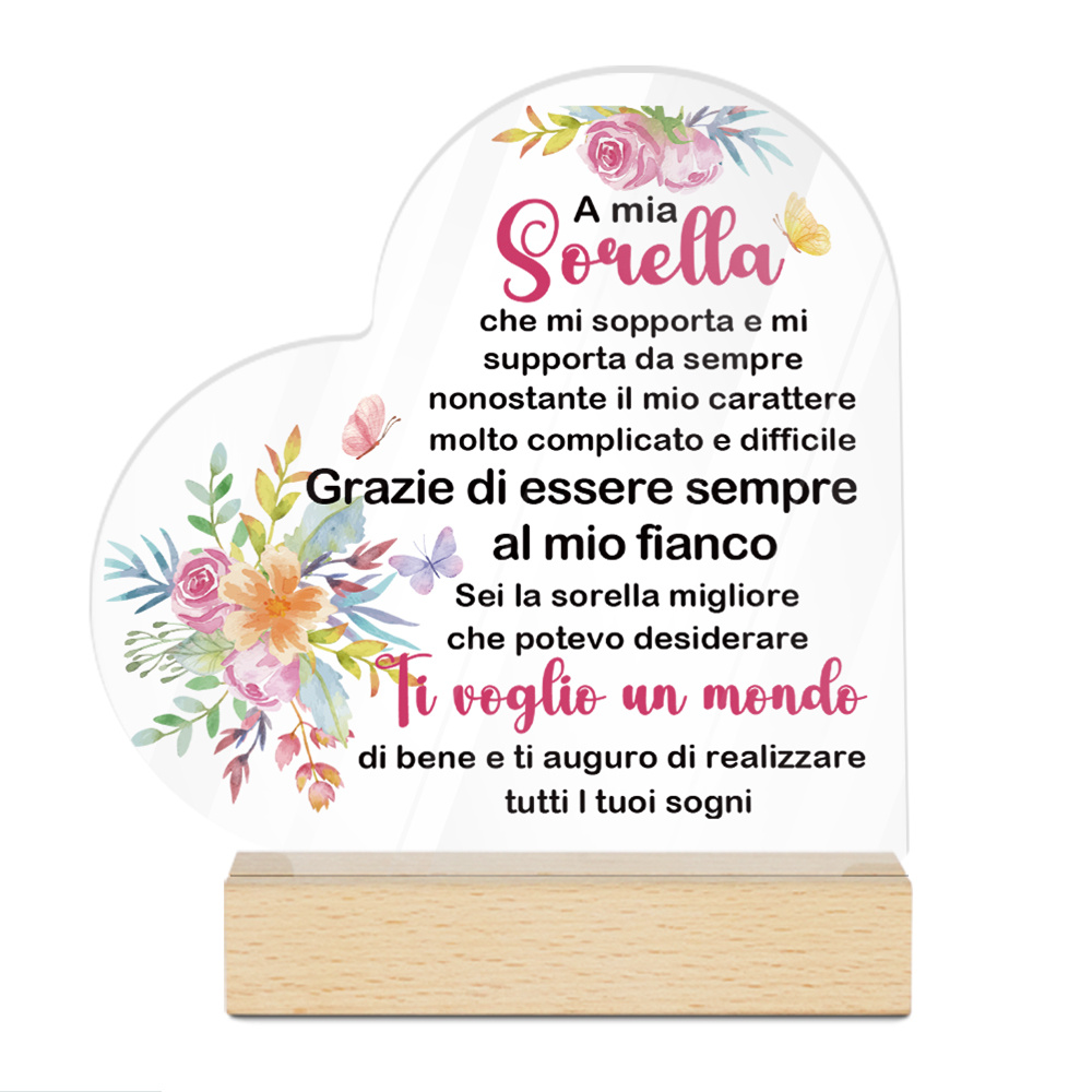 TEMU 1pz Putuo Decor -Shaped Acrylic Sign con base in legno, "A Mia Sorella" Citazione ispiratrice, Decorazione multipurpose per scrivania per casa e