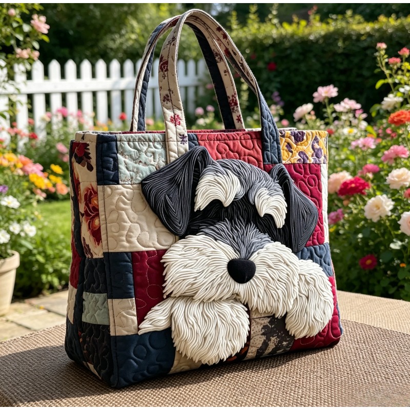 Image of 17 X 15 Inch Women's Schnauzer Print Tote Bag - Large Dog Handbag With Wide Soft Strap, Foldable Lightweight Suitable For Travel, Work, Beach, Shopping, Durable Reusable Gift For