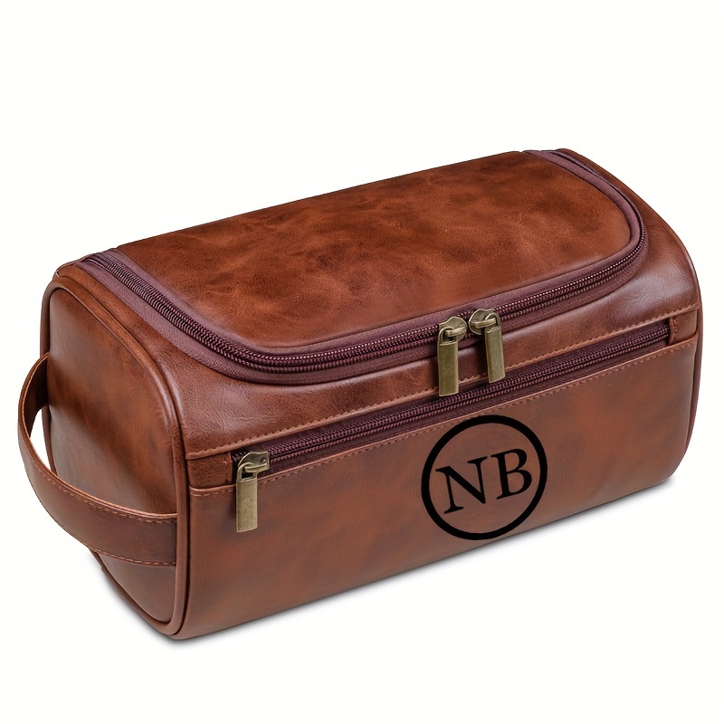 TEMU Custom Men's Personalized Toiletry Bag With Hook, Groomsmen Bag With Laser Engraved Name/letters, Pu Anniversary Gift, Toiletry Bag For