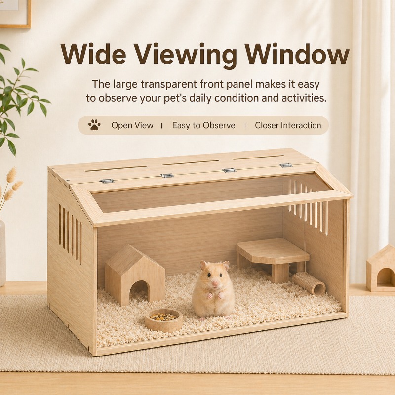 Wooden Transparent Hamster Cage Multi-Level Space