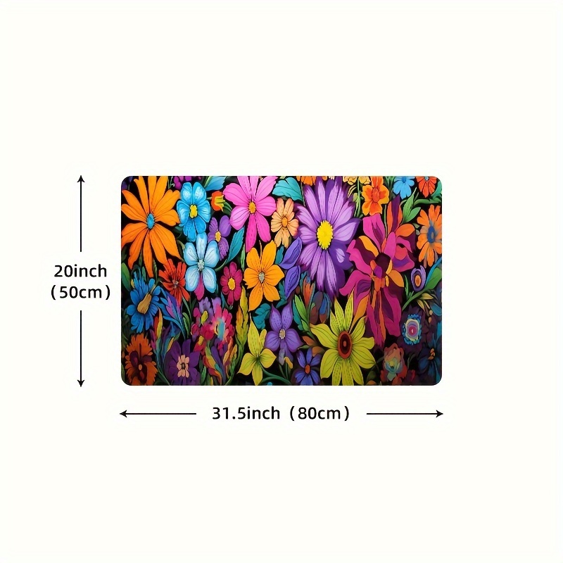 TEMU 1pc Vibrant Floral Kitchen Mat- 0.8mm Thick, Soft And Thickened, Machine Washable Rectangular Mat For Laundry Room, Bathroom, Living Room,