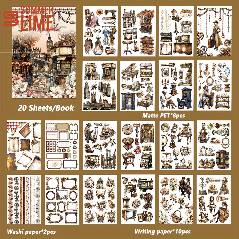 Image of 20sheets Aesthetic Sticker Book Vintage Castle Supplies Pre-cut Matte Pet Washi Stickers For Scrapbooking Journal Diary Decoration Aesthetic Stationery