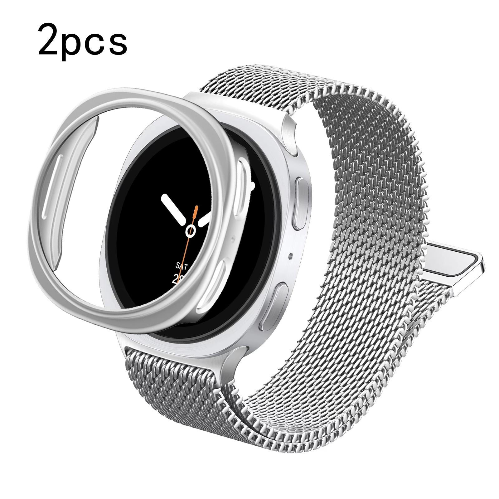 Image of 2pcs Milanese Loop Mesh Watch Band With Protective Bumper Case Compatible For Galaxy Watch 9 8 Classic 46mm Galaxy Watch 9 8 44mm 40mm Strap Bracelet Smartwatch Additions