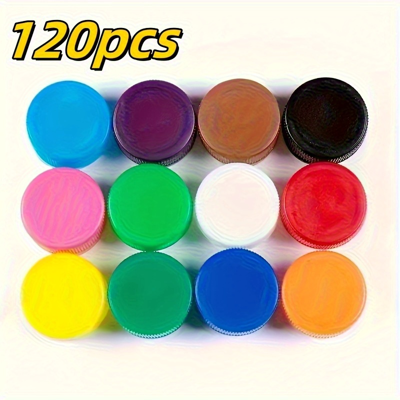 120pcs Vibrant Neon Plastic Bottle Caps - Reusable And Durable Assorted , Art Projects, Science Experiments, Educational Activities Random Color