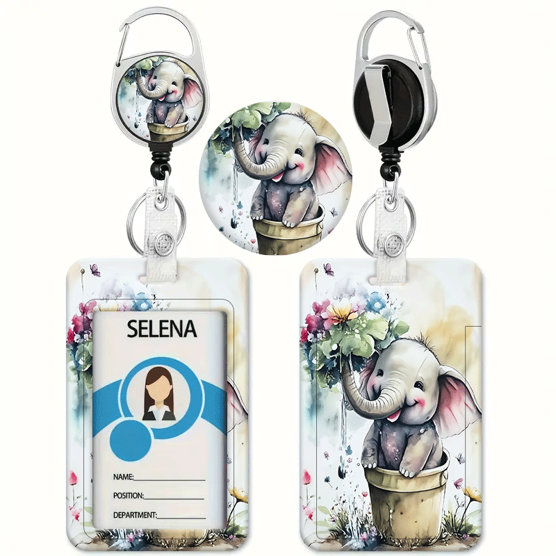 TEMU Cute Bouquet Style Colorful Cartoon Printed Pattern Card Holder With Retractable Id Badge Holder, Credit Card Holder, Heavy-duty Id Lanyard -