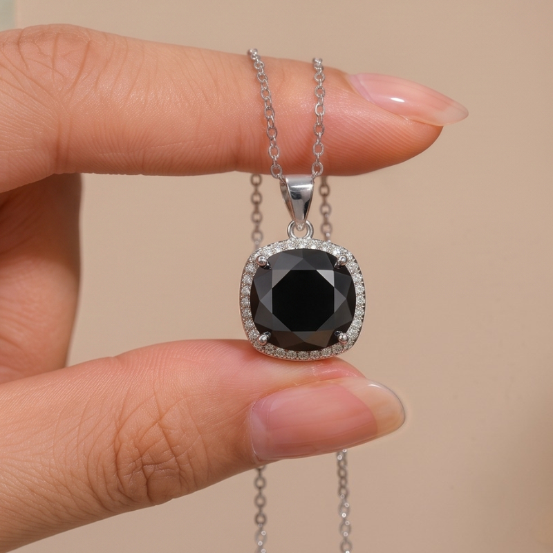 Women's 925 Silver Black Moissanite Pendant Necklace, Stylish