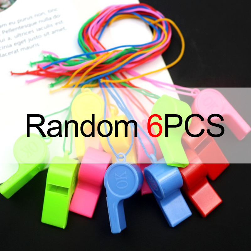 E-shop 6er-Pack Bunte Pfeifen mit Seil – Multifunktionale Plastik-Pfeifen für Cheerleading, Sportspiele, Party-Requisiten, Karnevalsgeschenk ZYF