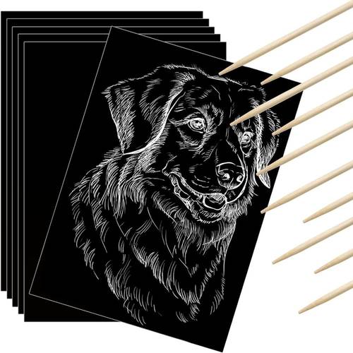20pcs scratch paper art set craft kits black coated scratchboard black scratch with wooden stylus for valentine gifts birthday party supplies