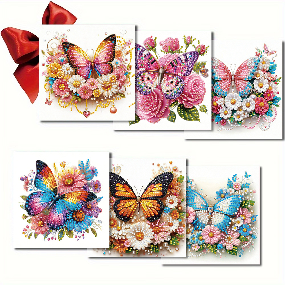 TEMU 6pcs Diamond Painting Greeting Card Set, For Diy Craft Enthusiasts, Includes 6 Unique Cards And 6 White Envelopes, With Sparkling Crystal-like