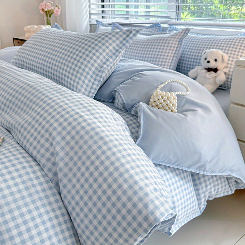 TEMU 1 Housse de couette simple à imprimé à carreaux doux et de , doublure de couette simple brossée à vera, une housse de couette