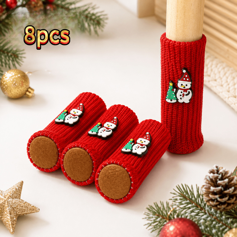 TEMU 8pcs Knitted Christmas Chair Leg Floor Protector Socks, Anti-slip & Noise Reducing Furniture Feet Caps, Anti-scratch Floor Cover, Xmas Decor For