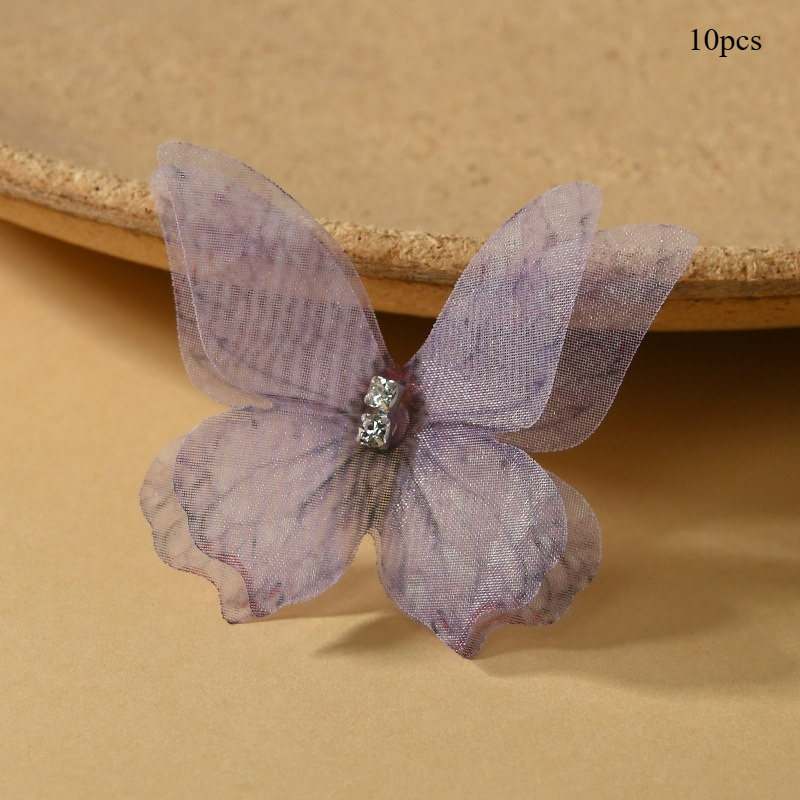 TEMU 10 Elegantes Stickers de Mariposas 3D Hechas a - Parches de Malla Floral Azul y , Puntos Centrales Brillantes, Decoraciones de Boda de Tela de