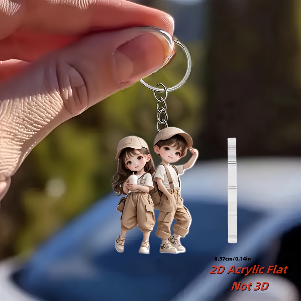 2d Flat, 2d Flat 3.15inch Piece Cute Cartoon Couple Acrylic Keychain- Bohemian Style 2d Flat Acrylic Keyring- Adorable Design, Perfect For Car Keys And Bags, Ideal Gift, 2d Flat