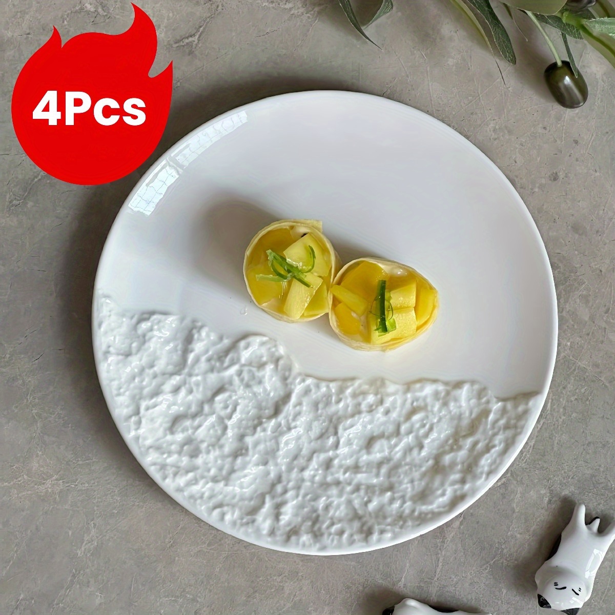 Image of 4pcs Elegant Ceramic Dinner Plates With Rock Texture - Textured Round Plate Suitable For Family Dining, Restaurants, Weddings & Gifts - Durable Ceramic Plates For Presentation, Table Setting