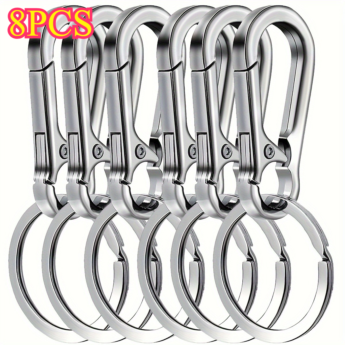 Image of 8pcs Durable Metal Keychains | Convenient Key Ring And Key Chain Storage Bag With Strong Clip And Car Key Hook - Universal For Men And Women, Valentine's Day Gift Idea