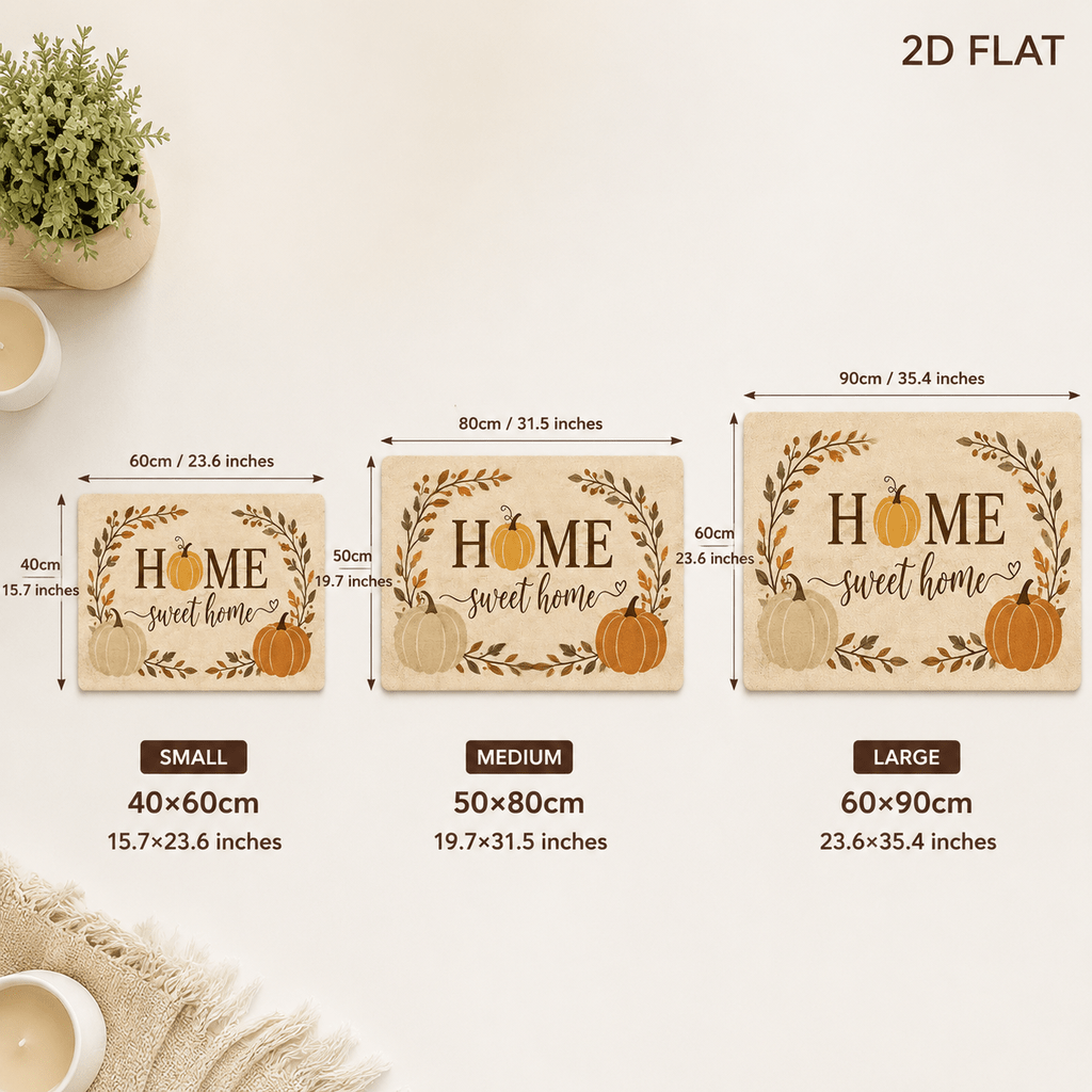 TEMU 2d Flat, 1pc 2d Flat Bath Rug Flannel Rectangular Printed Floor Mat With Pumpkin And Autumn Leaf Wreath Sweet Home Letter Print Beige Rustic