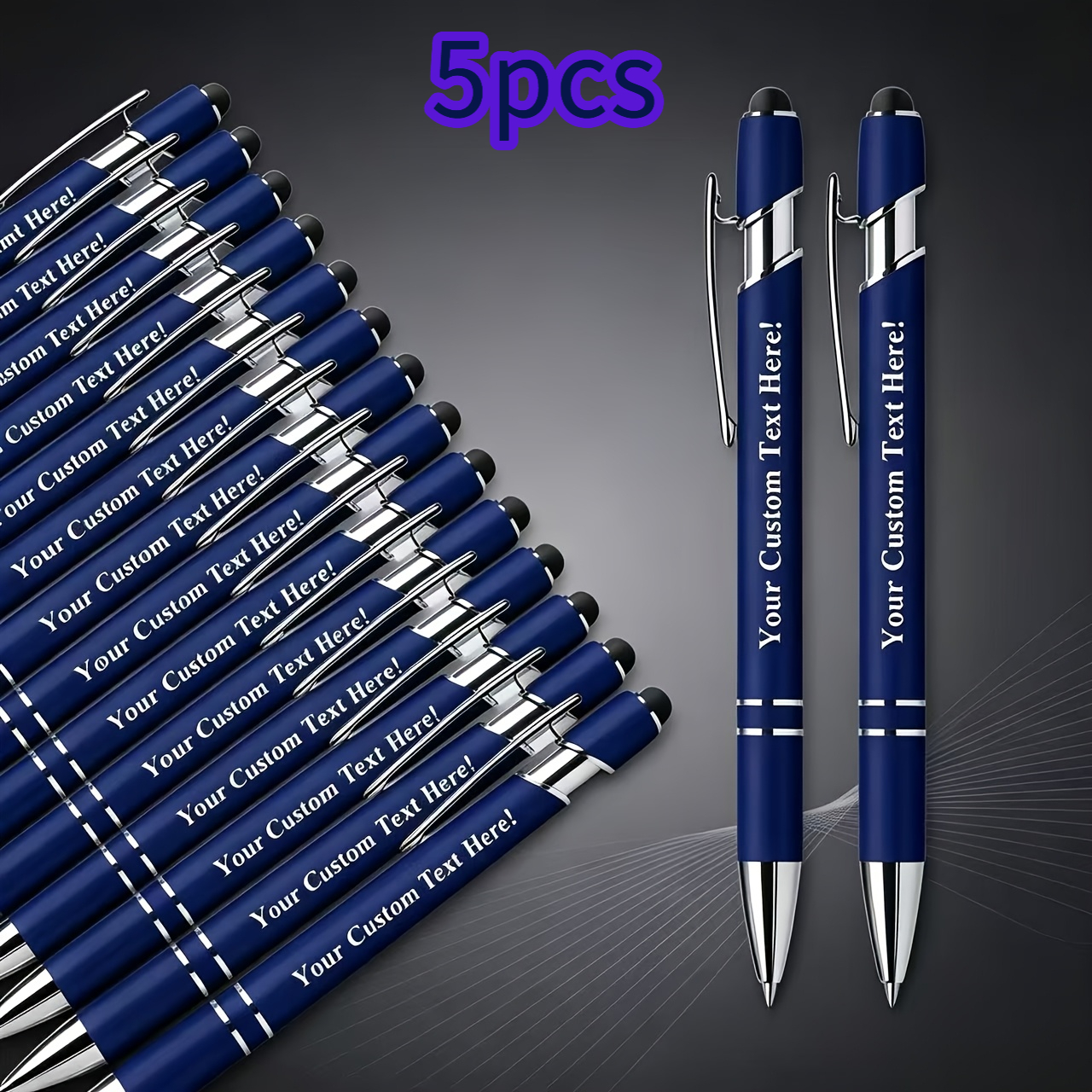 TEMU Customized Ballpoint Pens, 5pcs Set Of Business Metal Gift Pens, Name/logo/ Engraving , Random Colors, Customizable Style For And Promotional