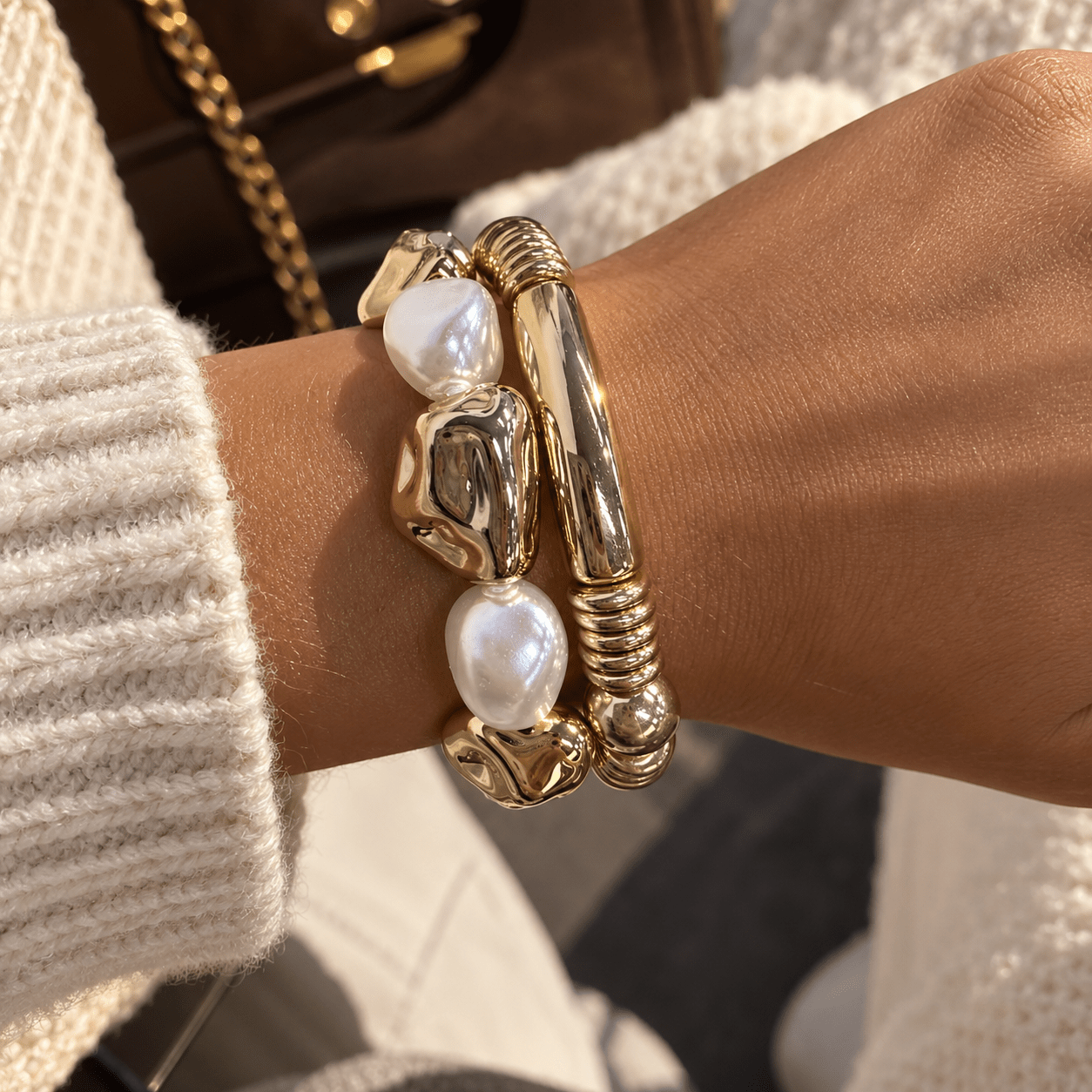 2pcs Chunky Bracelet Set for Women, Vintage Statement Style