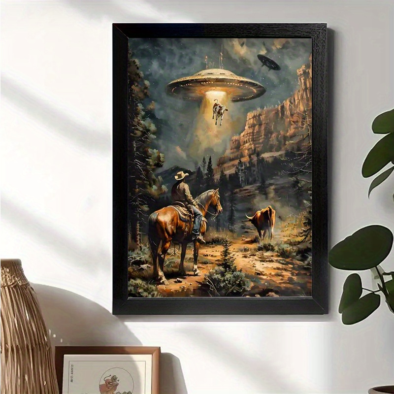 

Ufo-themed Black Wooden Frame - Ready To Hang, Decor, Ideal Gift For Birthdays, Christmas, Halloween, Thanksgiving, New Year's, Easter