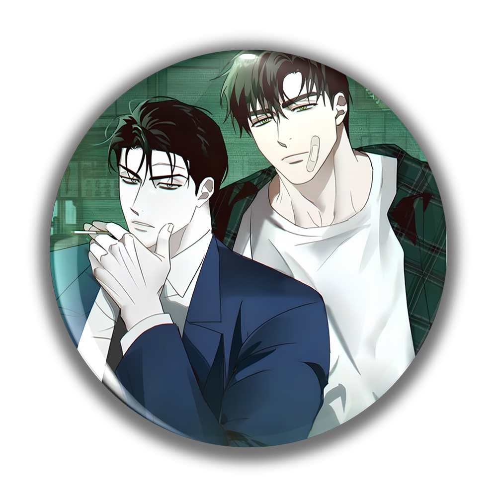 TEMU 2d Flat - 1pc Latest Style Men's Casual Round Brooch, Anime Cartoon Pin, Fashionable And Exquisite Accessory, Unisex Badge, Ideal Fun Gift For