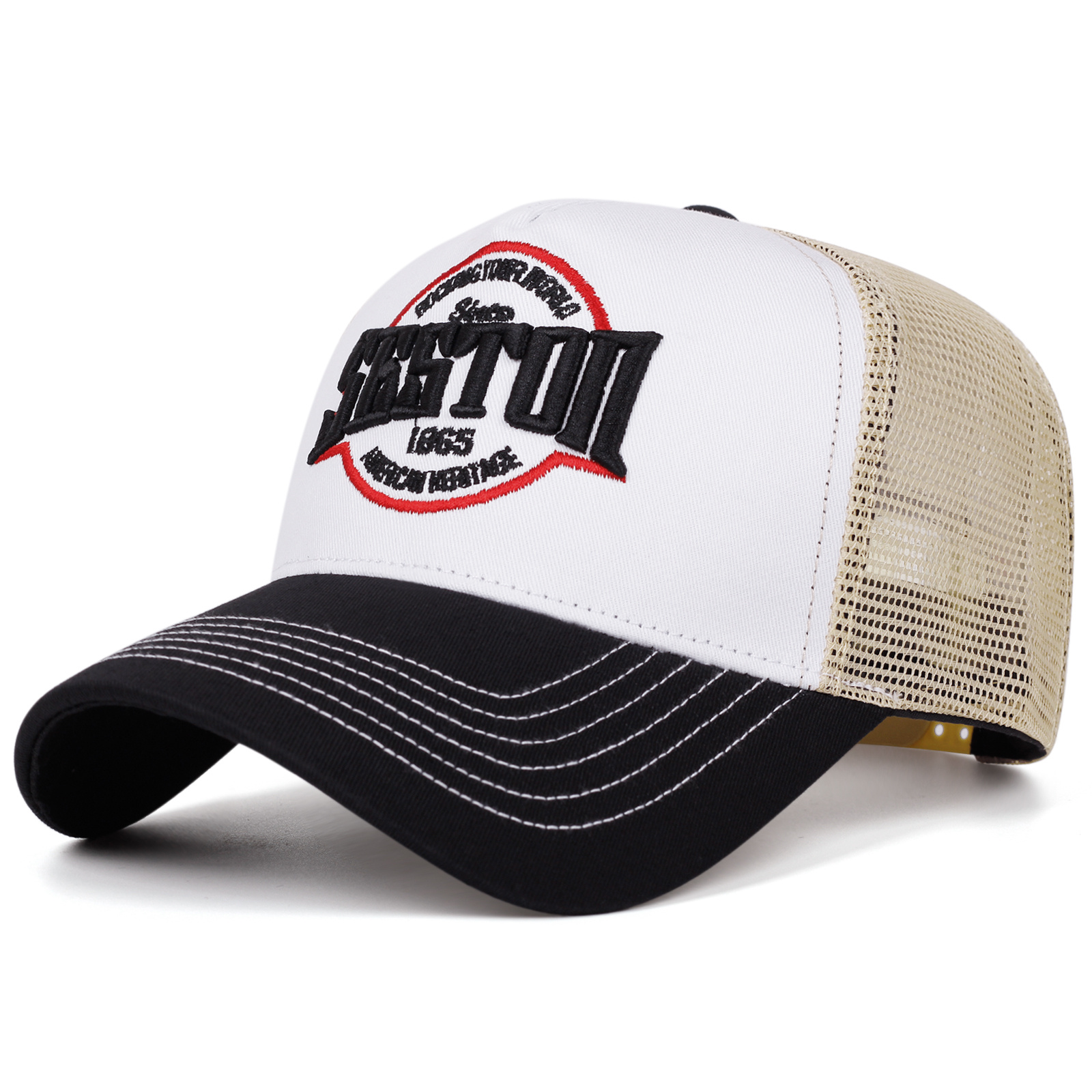TEMU Retro Western Trucker Hat With Contrast & Embroidered Patches - Breathable Mesh Back, Curved Brim, Lightweight Suitable For Outdoor Travel,