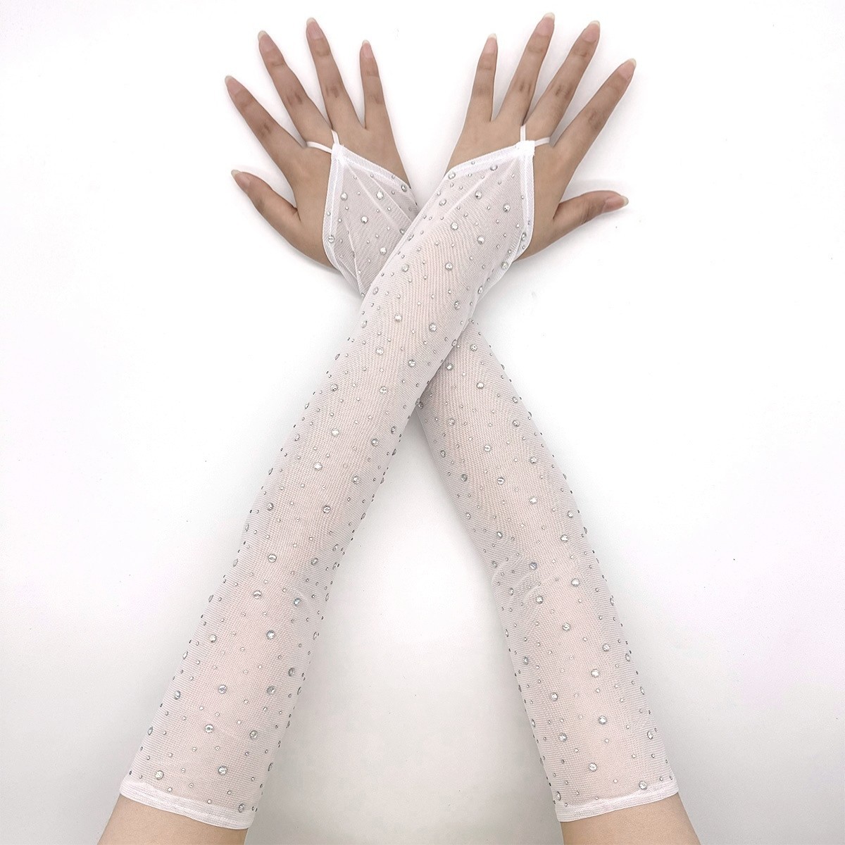 TEMU 1 Paire de Gants en Strass Brillants Crochet du Élasticité Manchons de Bras Gants Respirants Doigts Femme