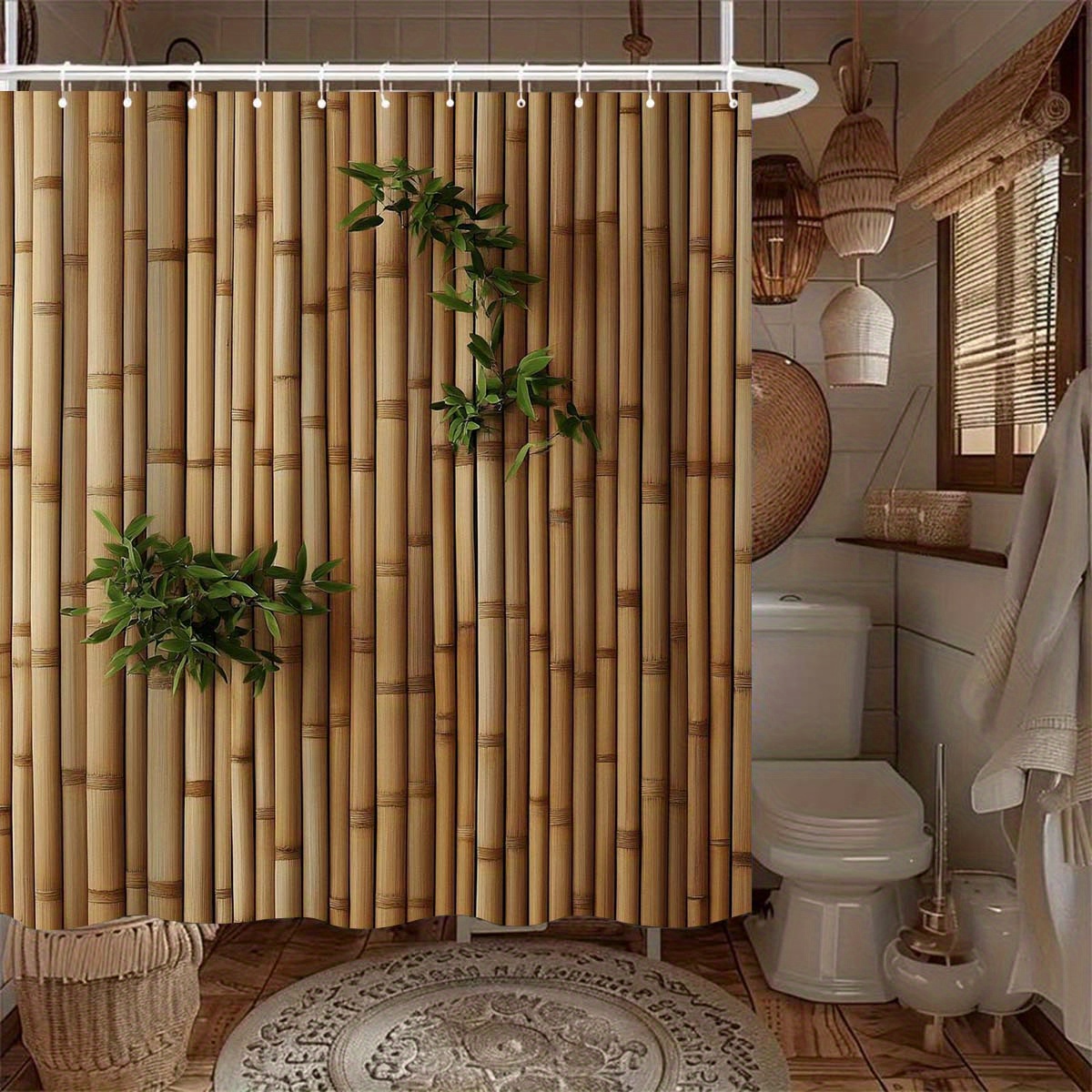 

Waterproof Shower Curtain With 12 Hooks - Machine Washable, Polyester Bathroom Decor