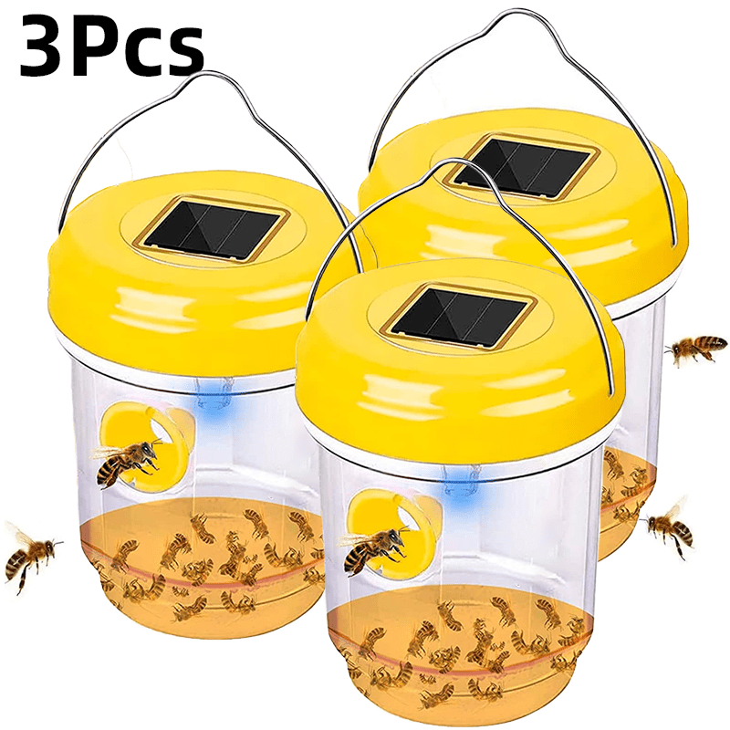 3er-set solarbetriebene wespenfallen zum aufhängen im freien mit uv-led-leuchten. diese wiederverwendbaren bienenfallen sind   gegen hornissen, gelbe westen und   fliegende insekten.