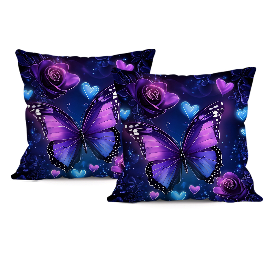 TEMU 2D Plat - Pièces de de Cœurs Roses Papillons Violets Enchantés Créent une Ambiance de Sommeil. Ces Housses de Coussin Parfaites pour la