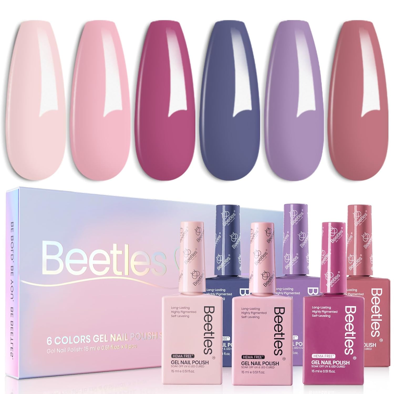 TEMU Beetles -free Gel Polish Set - 6 Colors 15ml Full Size Gel Nude Colors Gel Polish Kit Soak Off Led Nail Lamp Home Manicure Salon Afternoon