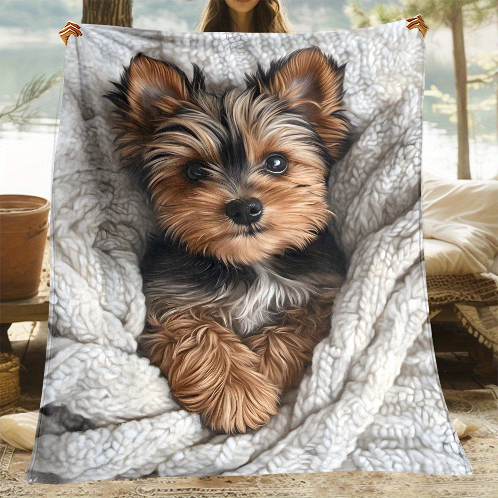 TEMU 1 pc, Couverture d'extérieur chaude avec imprimé de chien - Jeté en flanelle léger pour canapé, voyage, salon, bureau, divan, chaise et lit -