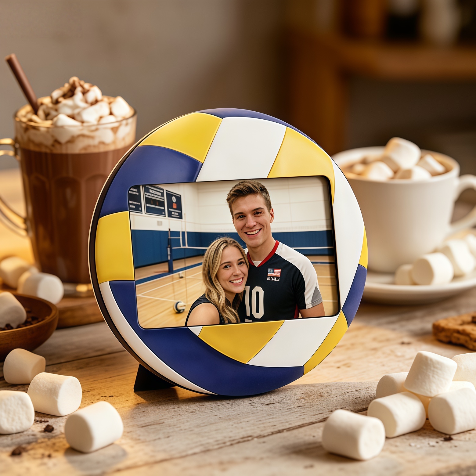TEMU 1 cadre photo en bois sur le thème du volleyball avec un assortiment de couleurs classiques du volleyball et un support, décoration de bureau