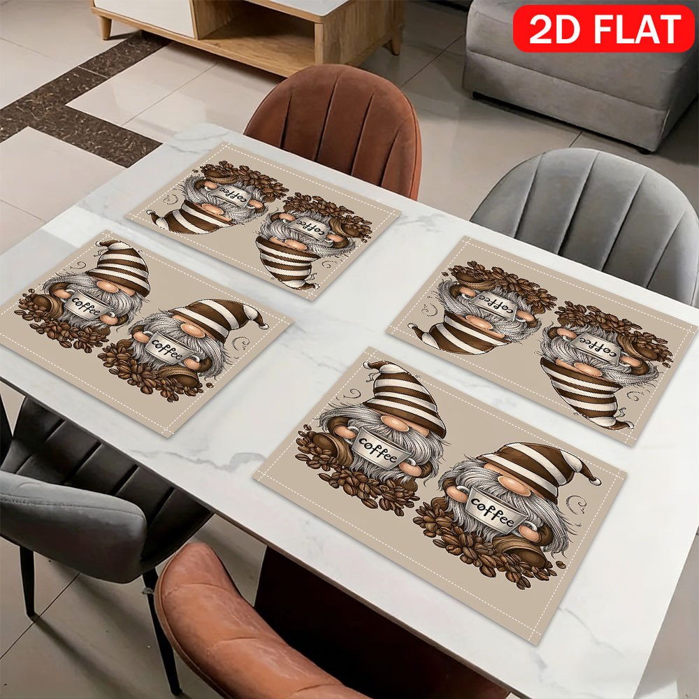 Coffee Gnome Table Mats Heat Resistant Polyester Placemats Set_voghion.com