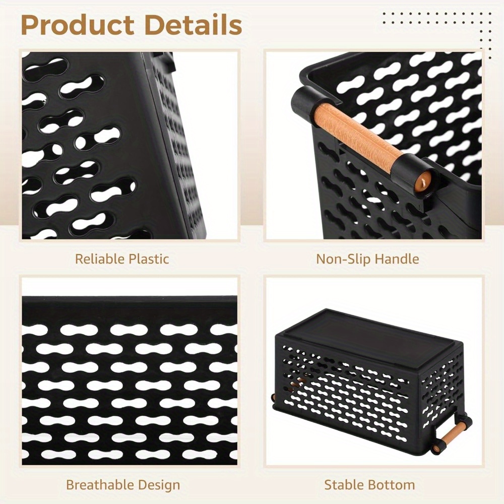 8pcs Small Black Plastic Storage Baskets with Handles