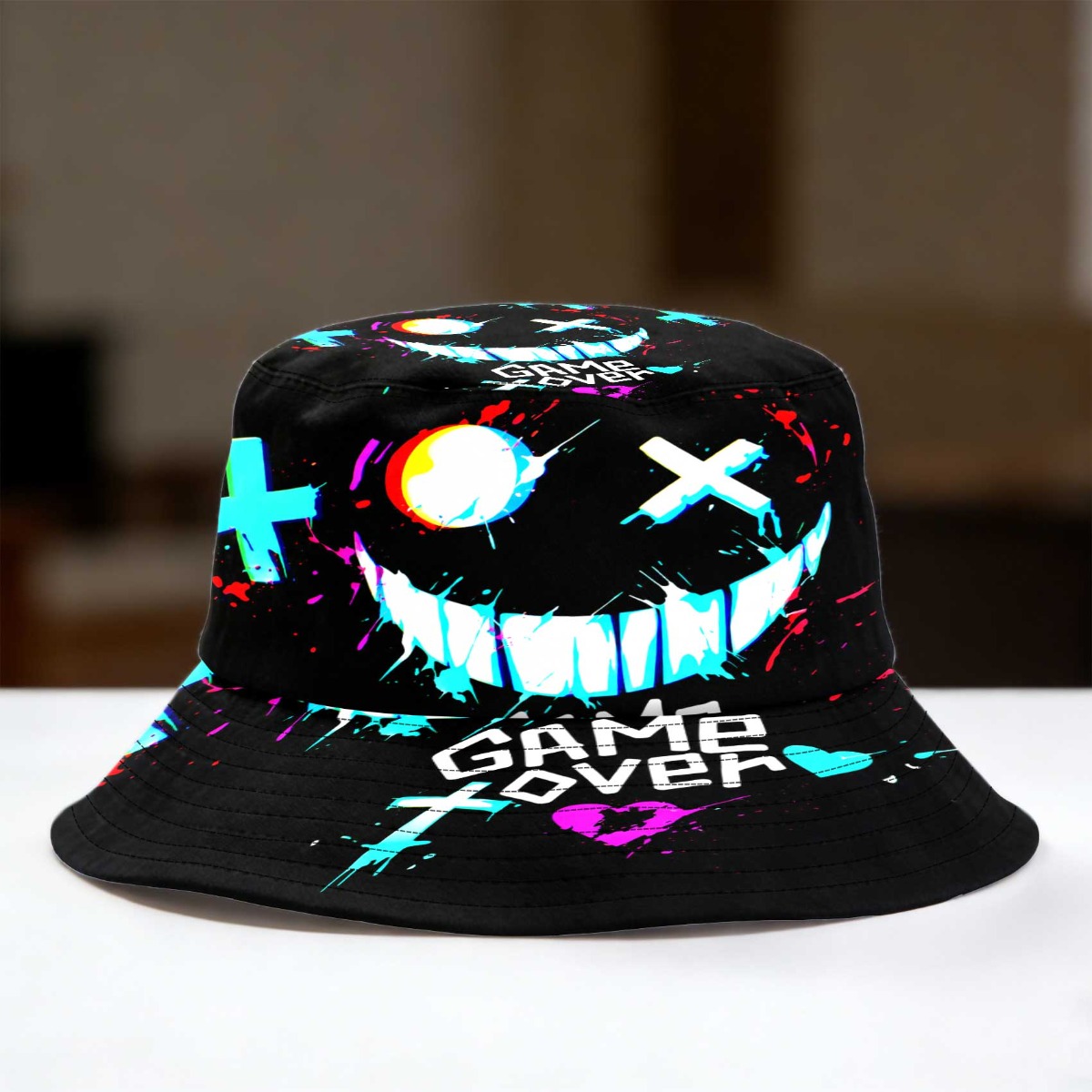 TEMU 1pc Of A Neon 'game Over' Fisherman Hat Made From Non-stretch Fabric, Featuring An Suitable For Men And Women. This Patterned Hat Is Perfect For