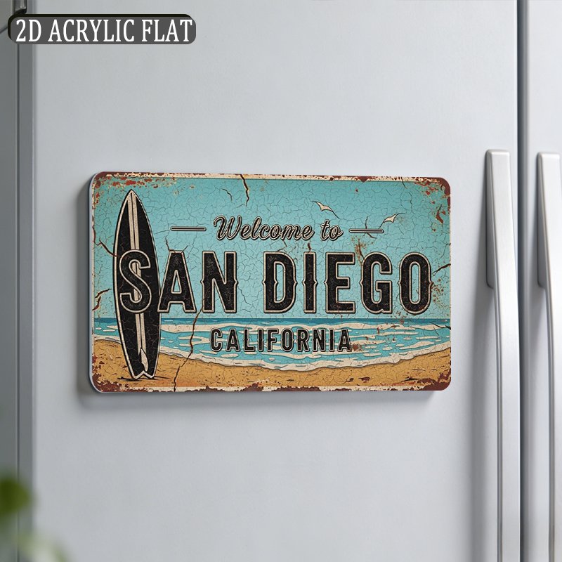 TEMU 1 pz, da frigorifero vintage San , 3,15x1,57 pollici, adatta per frigoriferi, cucine, , caff癡, souvenir in stile della California , 2D piatta