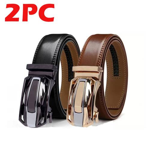 item picture 2pcs fashion mens genuine cowhide leather belt with automatic alloy versatile for business and casual wear