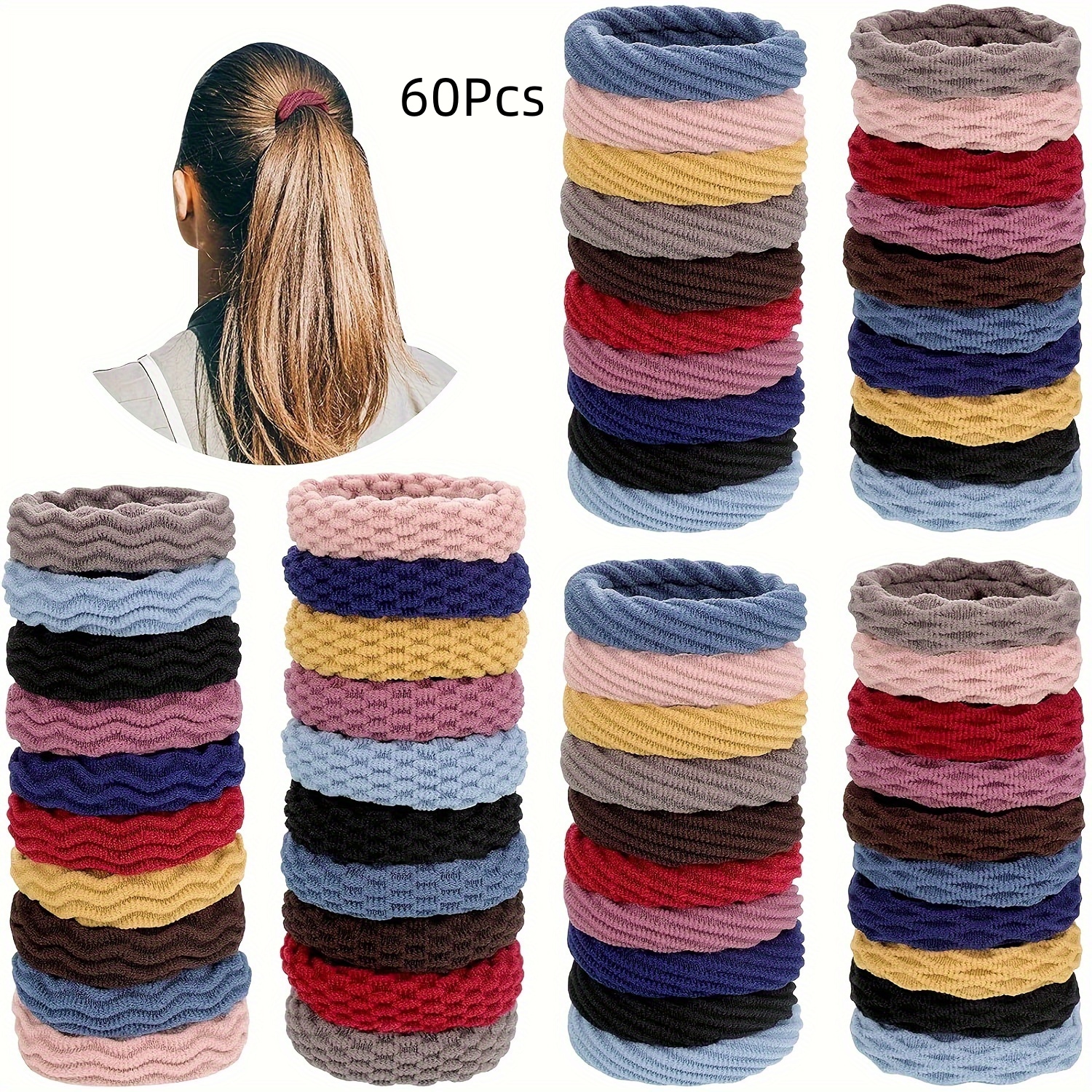 E-shop 60/120 Stück nahtlose Haargummis mit Pferdeschwanz-Clips, dicke elastische Haarbänder ohne Falten. Geeignet für dickes lockiges Haar. Leicht