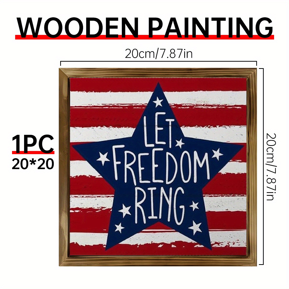 TEMU 2d Flat, 1pc Vintage Patriotic Wooden Wall Art - 8x8 Inch Farmhouse '' American With Red, &