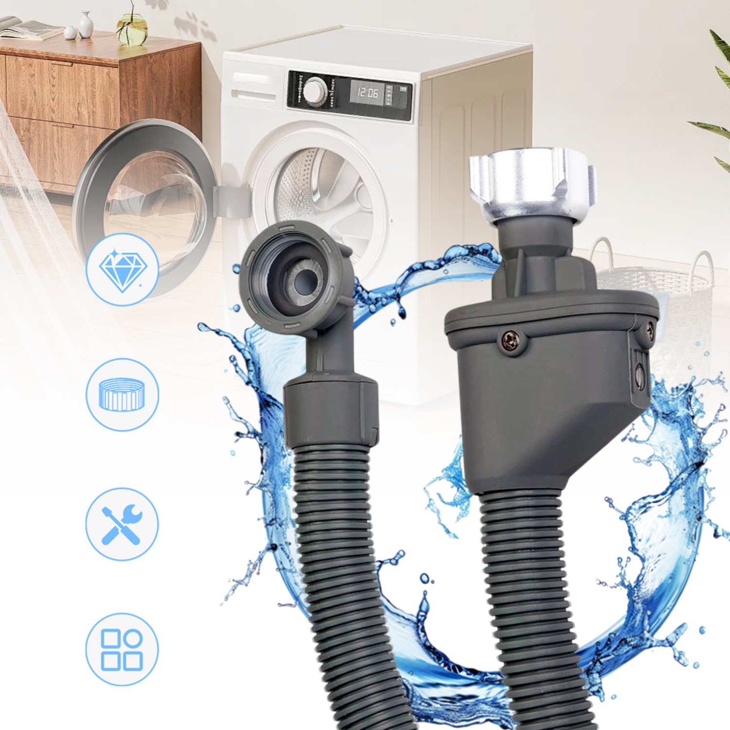 Image of 1pc Universal Inlet Fill Hose For Washing Machines, -proof Connection Inlet Supply Lines, Space-saving Extension Tube, Water Injection Hose, Automatic Inlet Pipe - Equipped With 2 3/4' Interfaces