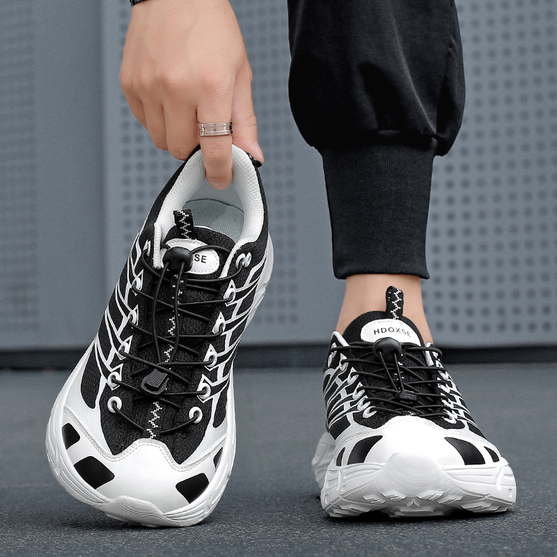 Men's Wide-Toe Colorblock Platform Sneakers with Elastic Laces