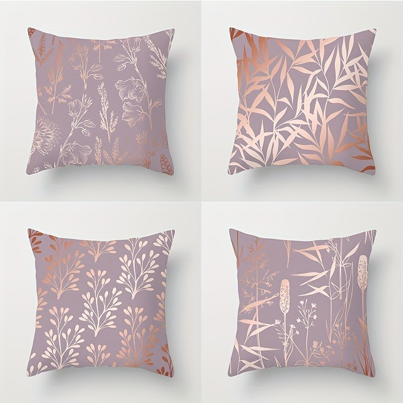 

4-pack Vintage Geometric Leaf Print Polyester Pillowcases, Hand Wash Only, Zipper Closure, Woven Sofa Cushion Covers, Living Room Decor, , Single-sided Print - Pillow Inserts Not Included