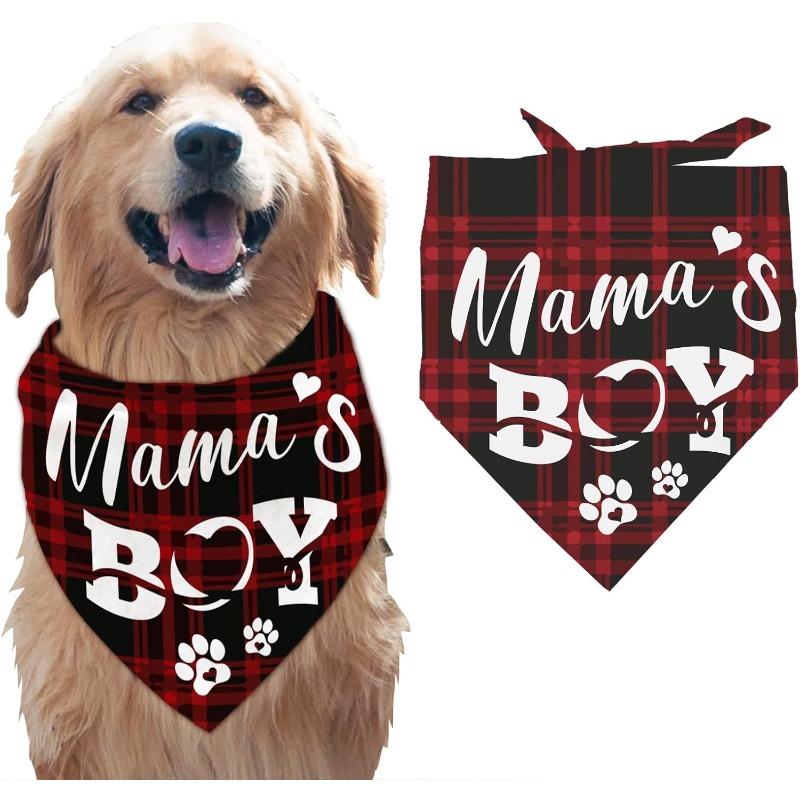 Image of 1pc 24.8×11 Inch Pet Dog Bandana, Red Black Stripes Triangle Bandana Words Paws Washable Scarf Bibs Printed Additions For Large Dogs And Pets