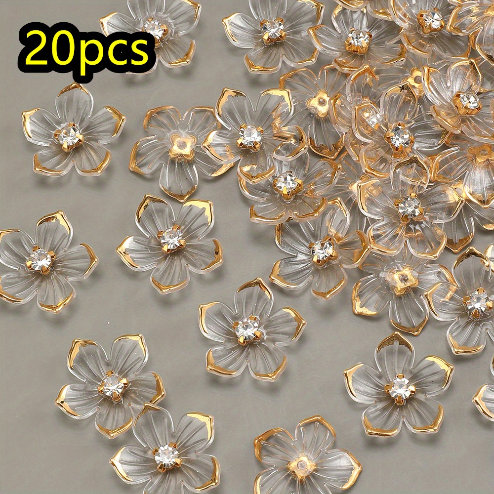 2d Flat - 20pcs/set Transparent Flower Petals Beads Shiny Acrylic Flatback Beads (no Hole) For Jewelry Making Necklace Bracelet Earring Clothes Handmade Additions
