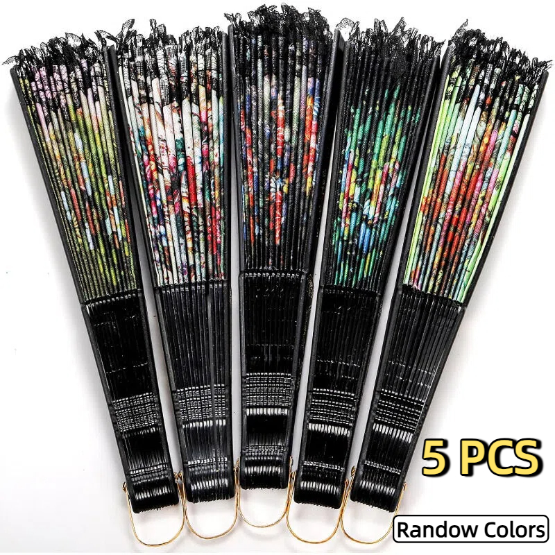 TEMU Ensemble de 5 éventails pliants en dentelle de style espagnol vintage (couleurs aléatoires) - Avec des découpes florales et des nervures en
