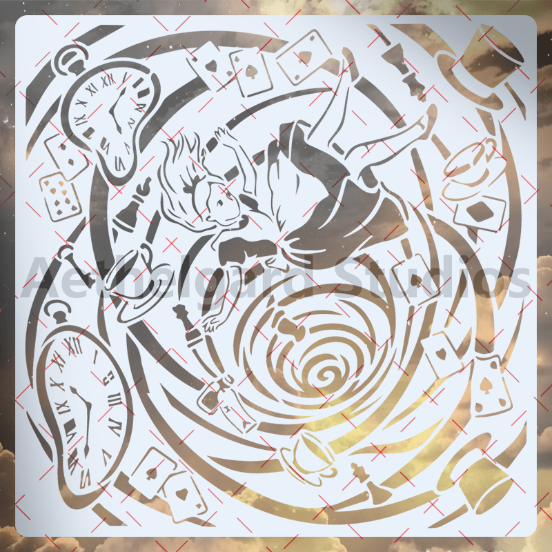 TEMU Pochoir de peinture réutilisable pour décoration murale 1pc Fille de fantaisie surréaliste tombant dans un vortex Grand modèle d'artisanat pour