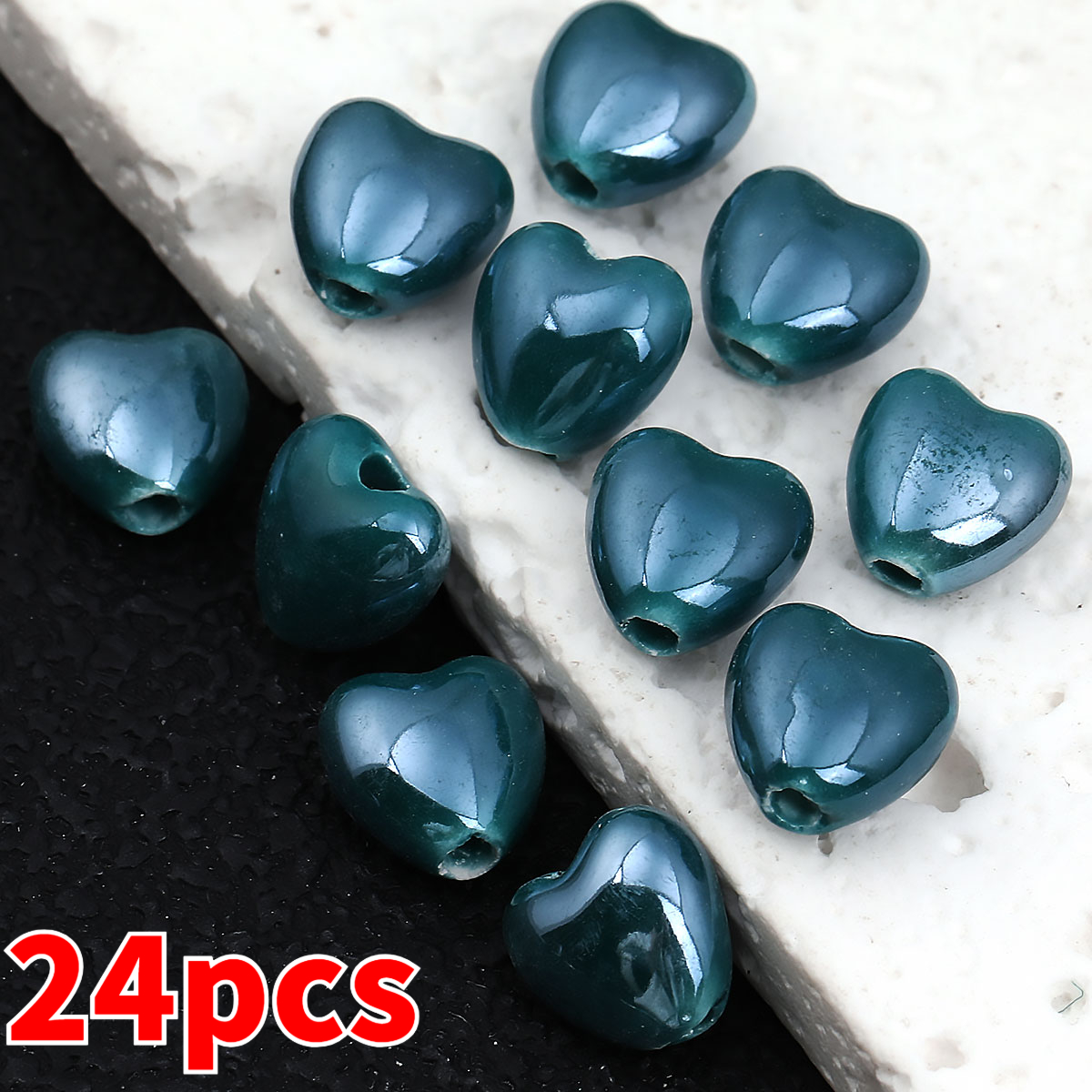 12pcs Heart-Shaped Ceramic Beads for DIY Jewellery Making