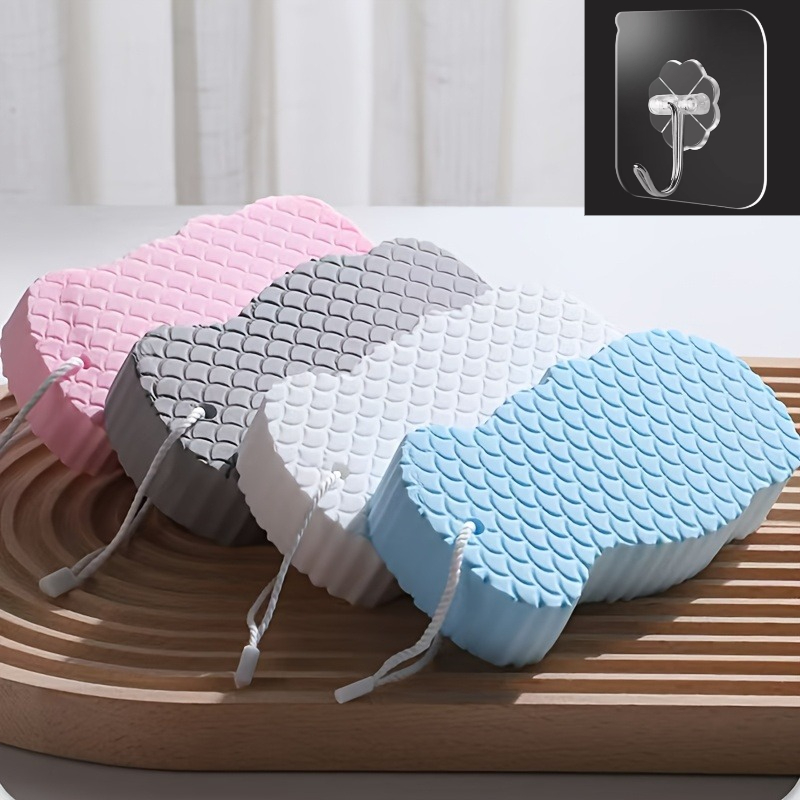TEMU Ensemble de 2 pièces (Gant de de bain + Crochet), Couleur aléatoire, Ensemble d'éponges de bain à motif d'écailles de poisson 3D, Exfoliation