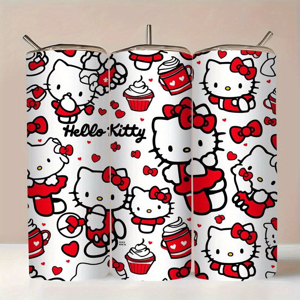 

1pc Hello Kitty Stainless Steel With Straw, Insulated Travel Mug, Beverage Cup, With Straw For Cold/hot Drinks, For Home & Outdoor Use, Ideal Gift