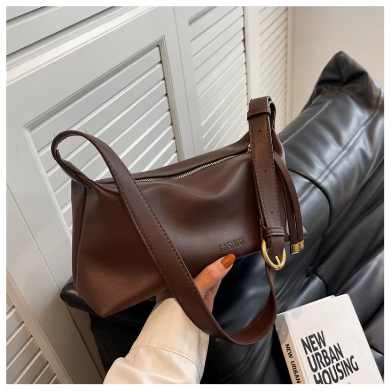 TEMU Bolso tote de PU para mujer, color marrón café, con correa de única ajustable, gran capacidad, cierre de cremallera, bolso de , duradero y de